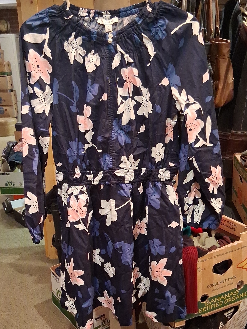 Free Assembly Women's Navy Floral Long Sleeve Dress
